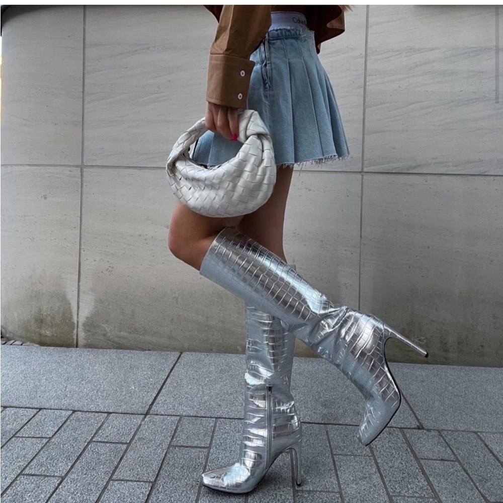 BLOGGER'S FAVE! Zara Silver Laminated Boots NWOT